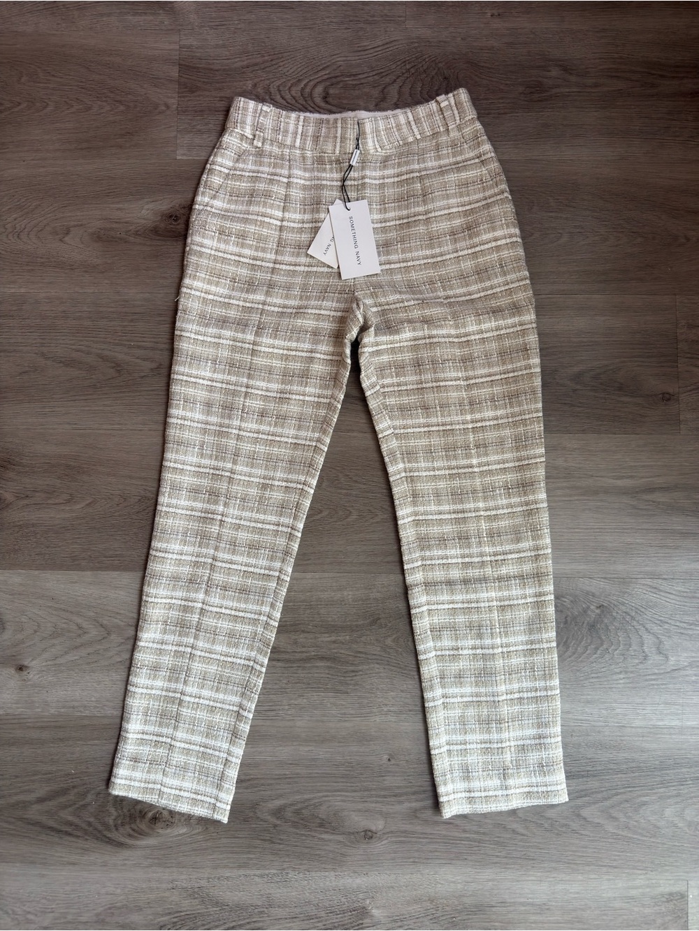Something Navy Barbie Tweed Trousers Size 0 NWT Beige Plaid $125